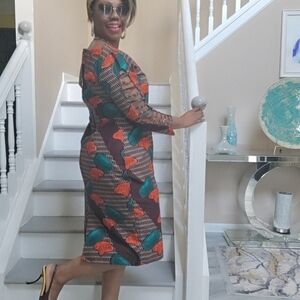 Vibrant Patterned Dress with Bell Sleeves